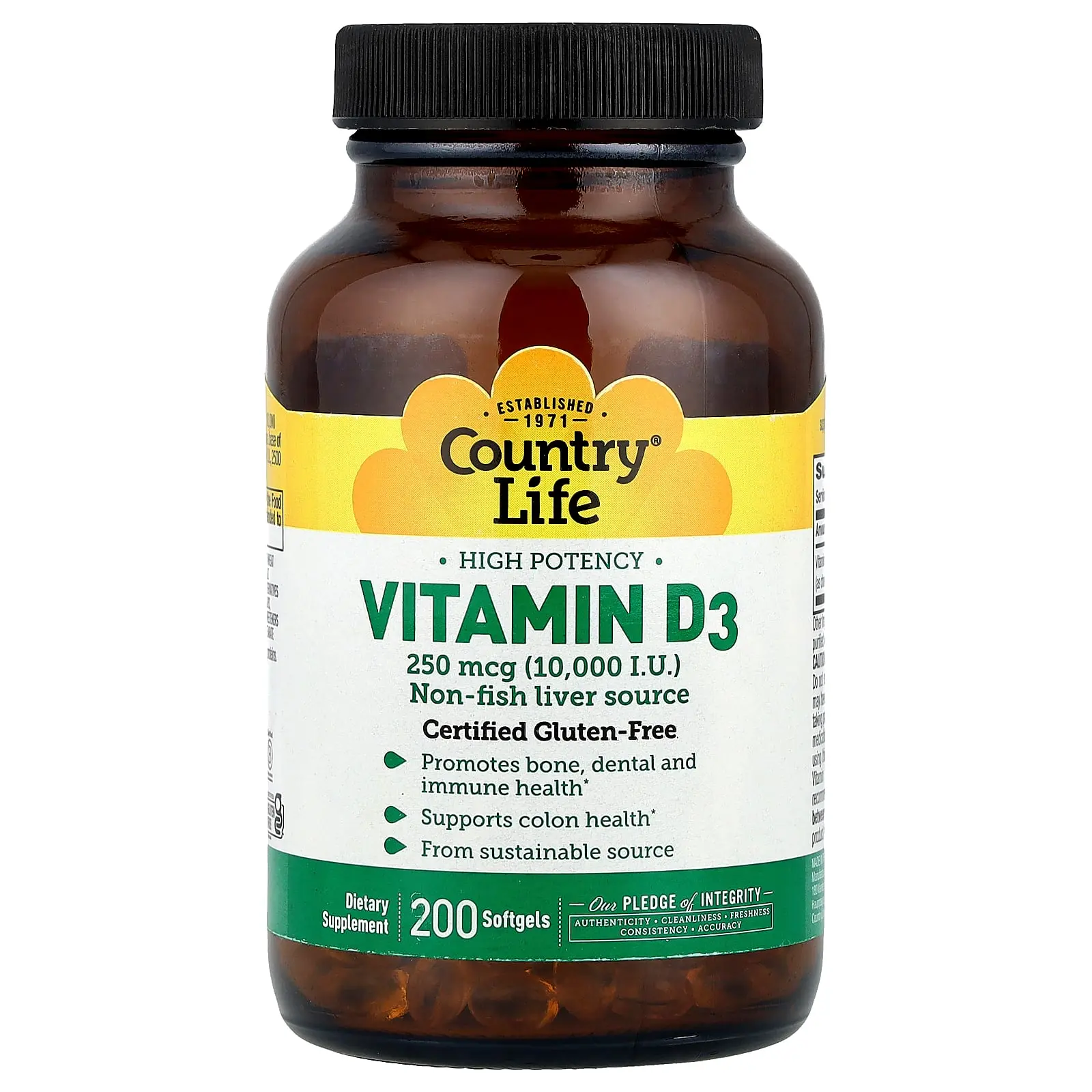 Country Life Vitamin D3, High Potency , 250 mcg (10,000 IU), 200 Softgels