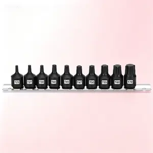 10-Piece 3/8" Drive Impact Torx Bit Socket Set, T25-T70, Cr-Mo Steel, Solid One-Piece Construction, Heavy Duty Impact Grade, Professional Grade Torx Bits for Impact Wrenches, Durable Impact Socket Set