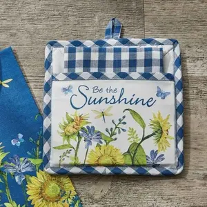 Gingham Blue & Sunshine Pot Holder Set