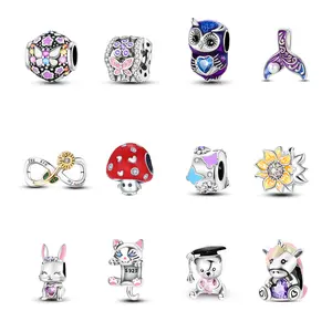 MULA Animal and Plant Charm Beads - 925 Sterling Silver and Enamel, Nature Style Bracelet and Necklace Charms for Women and Girls, Cute Animal and Flower Beads Fit All Pandora Bracelets and Necklaces