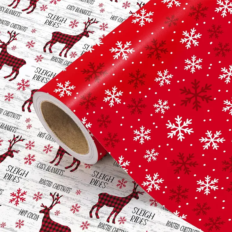 【Buy 2 Get 3 Free】WRAPAHOLIC Christmas Wrapping Paper Roll, Reversible Holiday Gift Wrap with Multiple Designs, Santa, Reindeer, Nutcracker, Animal & Festive Patterns for Christmas Gifts, Holiday Party & Celebrations