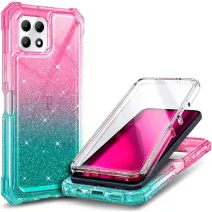 Designed for T-Mobile REVVL 7 5G Case with [Built-in Screen Protector], Full-Body Shockproof Protective Rugged Bumper Cover Phone Case for REVVL 7 (Glitter Pink/Aqua)