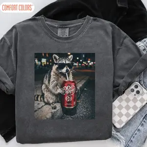Comfort Colors Cool Raccoon Graphic Tee, Fun Animal Lover Shirt, Vintage Raccoons Dr Pepper shirt, Funny Meme Gen Dank Raccoons Shirt
