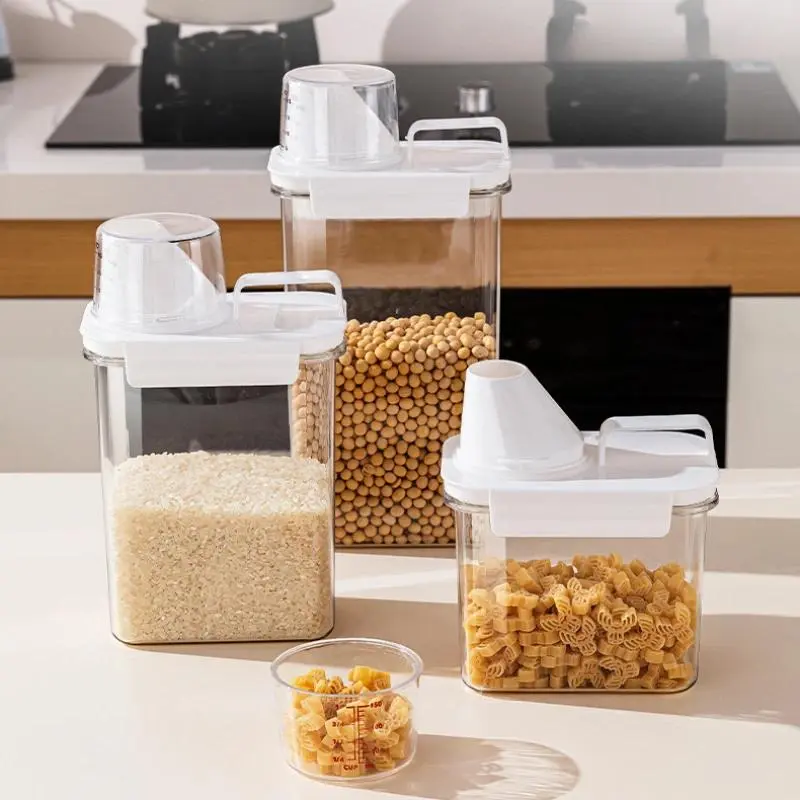 Transparent Reusable Plastic Laundry Detergent Dispenser Bottles - Multi-Size Home Supplies (1100ml/1800ml/2300ml) with Sealed Silicone Lid, Home Organizer Canister for Grain Storage Jar