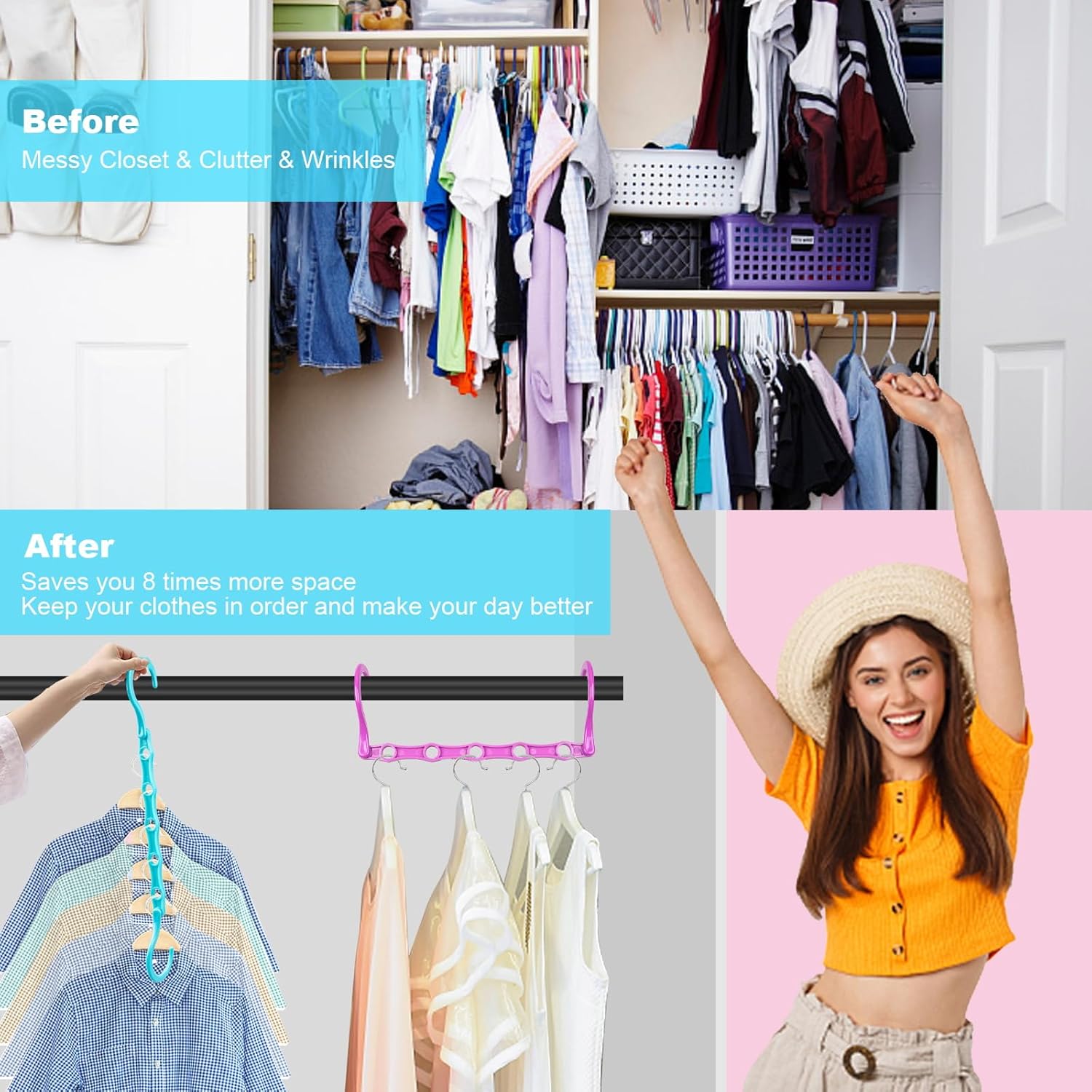10 PCS Space Saving Hangers, 5-Hole Magic Hangers - Sturdy Plastic Hanger, Closet Organizers for Clothes Storage, College Dorm Essentials, Home Organization (Color) 10 PCS Space Saving Hangers, 5-Hole Magic Hangers - Sturdy Plastic Hanger, Closet Organizers for Clothes Storage, College Dorm Essentials, Home Organization (Color)