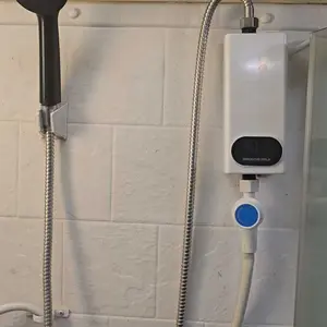 3500W Electric Tankless Water Heater Shower Head Set with LCD Display, Instant Hot Water, Easy Installation for Bathroom, Kitchen & RV (White)