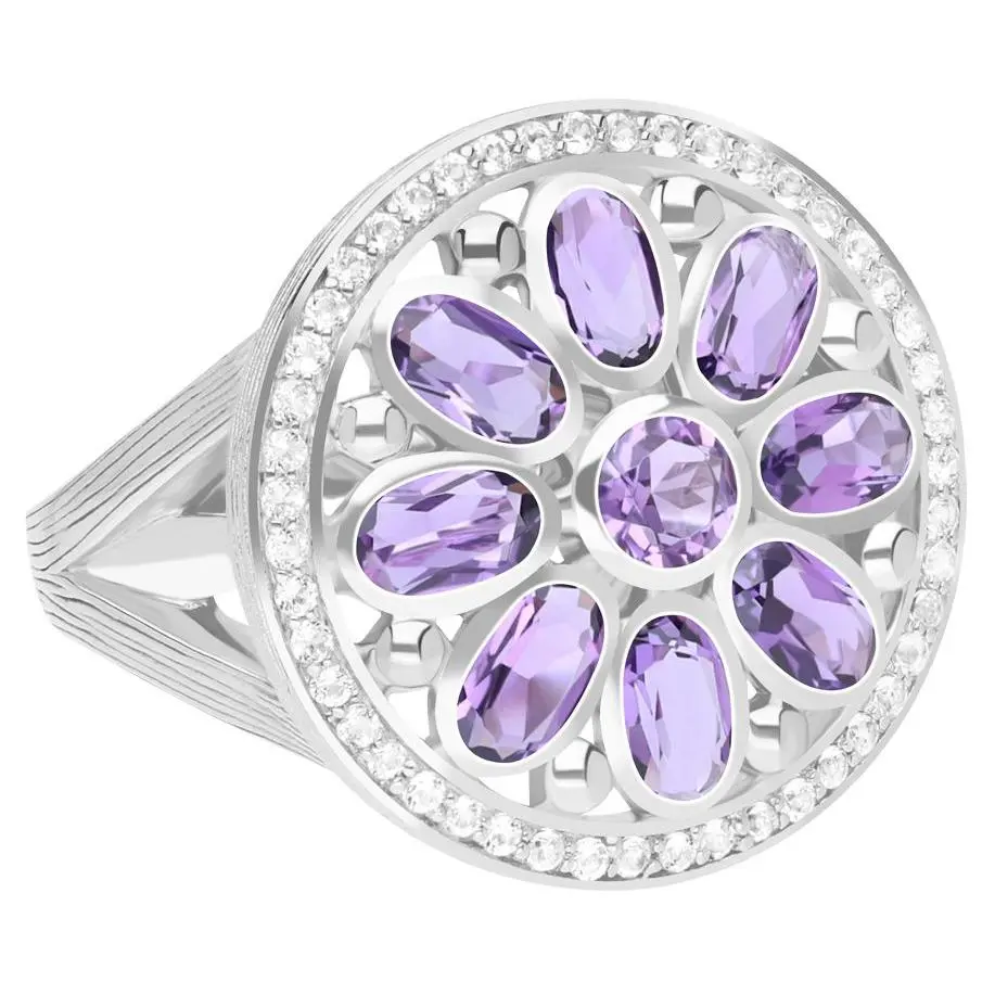 Ariva Sterling Silver Amethyst Medallion Ring