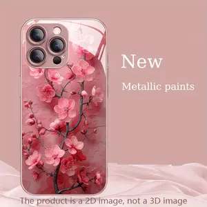 Elegant Glass Smartphone Case with Cherry Blossom Pattern - Cellphone Cover, Protective Accessories for iPhone 17, 16, 15, 14, 13, 12, 11 Plus Pro Max