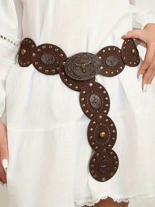 Y2K Boho Vintage PU Belt with Metal Buckle, Heart Pattern, Western Cowboy Style, Western Concho Belts, Perfect for Dresses and Jeans, All Seasons