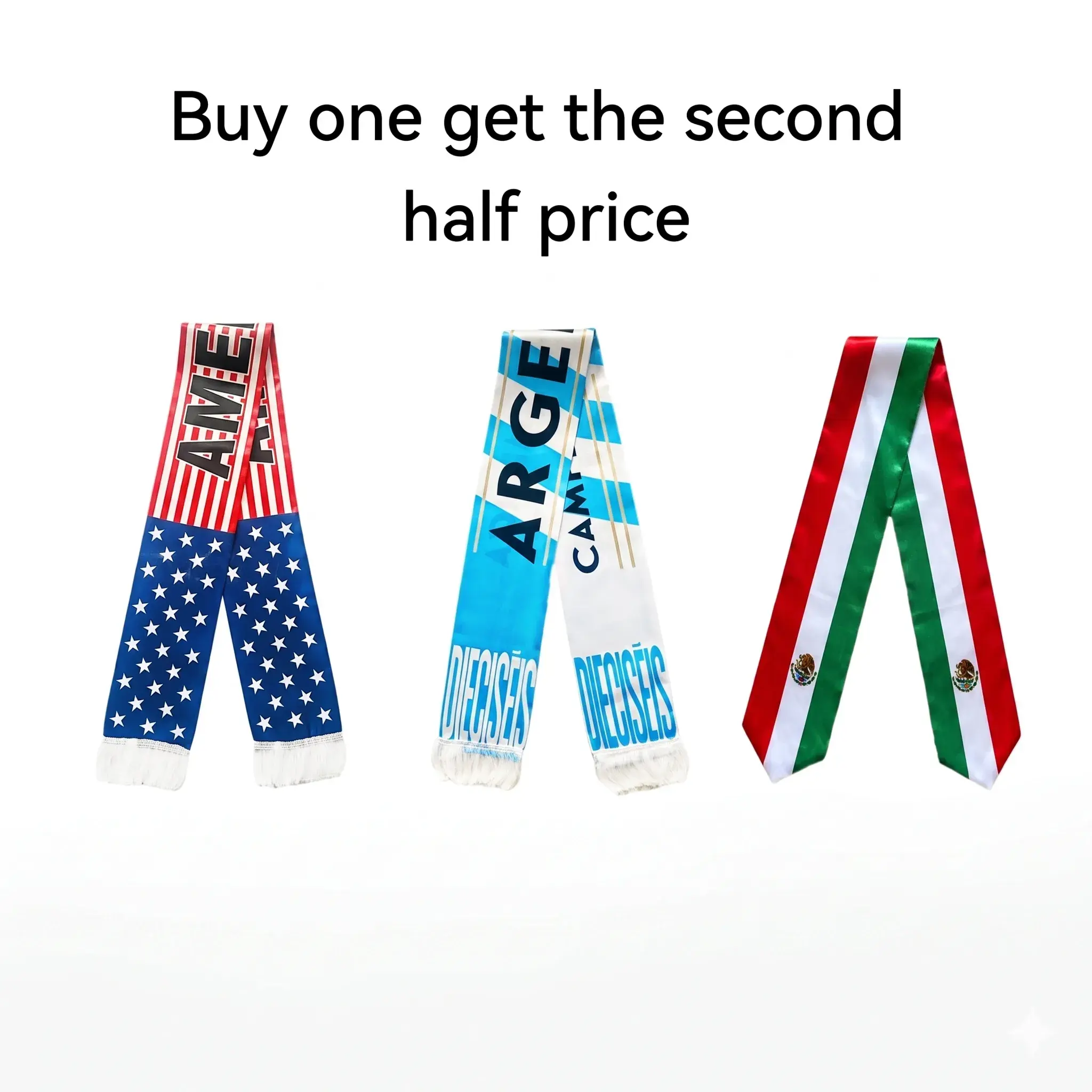 Double-Sided Satin National Flag Scarf, Polyester Men’s Accessory for Game Day, Stadium Parties (Argentina, Mexico, U.S. Designs)