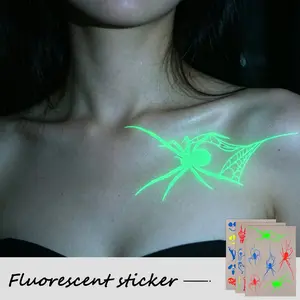 3 Neon UV Glowing Spider Web Tattoo Stickers, Party and Night Event Body Art Decor, Contemporary Style, Water Transfer Printing