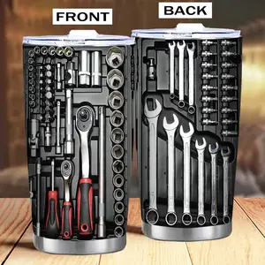 1pc Design Travel Mug  Themed Cup with Wrench Patterns DoubleWall Vacuum Insulated Insulated Bottle 20oz Stainless Steel Coffee Cup with Lid  Gift for Mechanics Dad Car Enthusiasts Dishwasher Safe Thermal Beverage Holder Drinkware Flasks water bottle