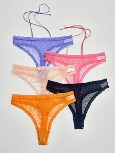 Women's Low Waist Lace Thongs, Multi-Color Heart Pattern, Slim-Fitting, Comfortable and Breathable, All Seasons Wear, 5 Pack Panties