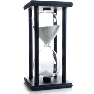 Hourglass 60 Minutes White Sand Timer, Black Wooden Frame Sandglass