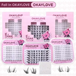 OKAYLOVE Feline Lash Clusters Cat Eye Okaylovelashes  Upper Eyelash Clusters| Lower Lash Clusters Normal | Pre-made Glue Slay Style Invisible Eyelashes Clusters Self Adhesive Bottom Lash Clusters Only Lash CLusters