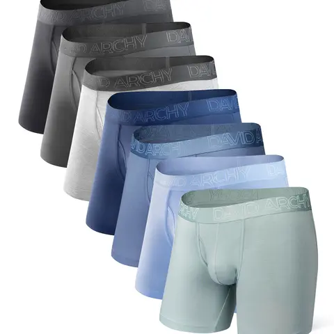DAVID ARCHY Men's Bamboo Rayon Cooling Boxers - 4/6/7 Pack, Spandex-Blended Fabric, Plain, Smooth, Breathable, Soft, Moisture-Wicking, 5.5in Inseam, Vertical Fly, Slim Fit, Everyday Casual Menswear, Holiday Gifts