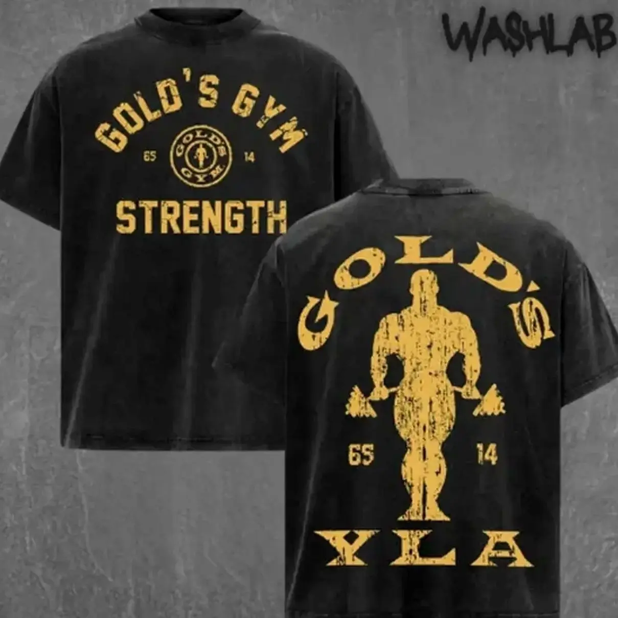 Retro Gold Gym Pump YoungLA Graphic Tee Washed – Double Sided Print Oversized Acid-Washed Heavyweight Cotton T-Shirt – Unisex Bodybuilding Tee, Perfect Gift for Muscle Gym Fans and Lovers Menswear Tops PGE I62