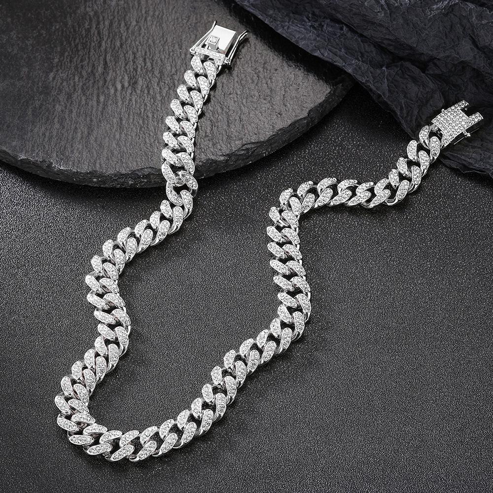 12mm Iced Out Cuban Link Necklace for Men - Hip Hop Bling Jewelry with Dragon Clasp, Geometric Links, Metal Coating, Daily Wear Gift for Boyfriend