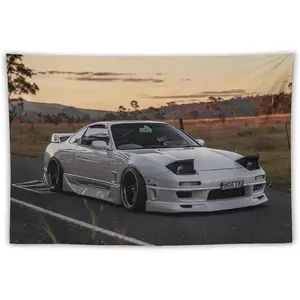 Car Tapestry White Jdm Car 240sx Jump Light Classic Wall Hanging Aesthetic Decoration For Bedroom Living Room Wall Art Tapestries