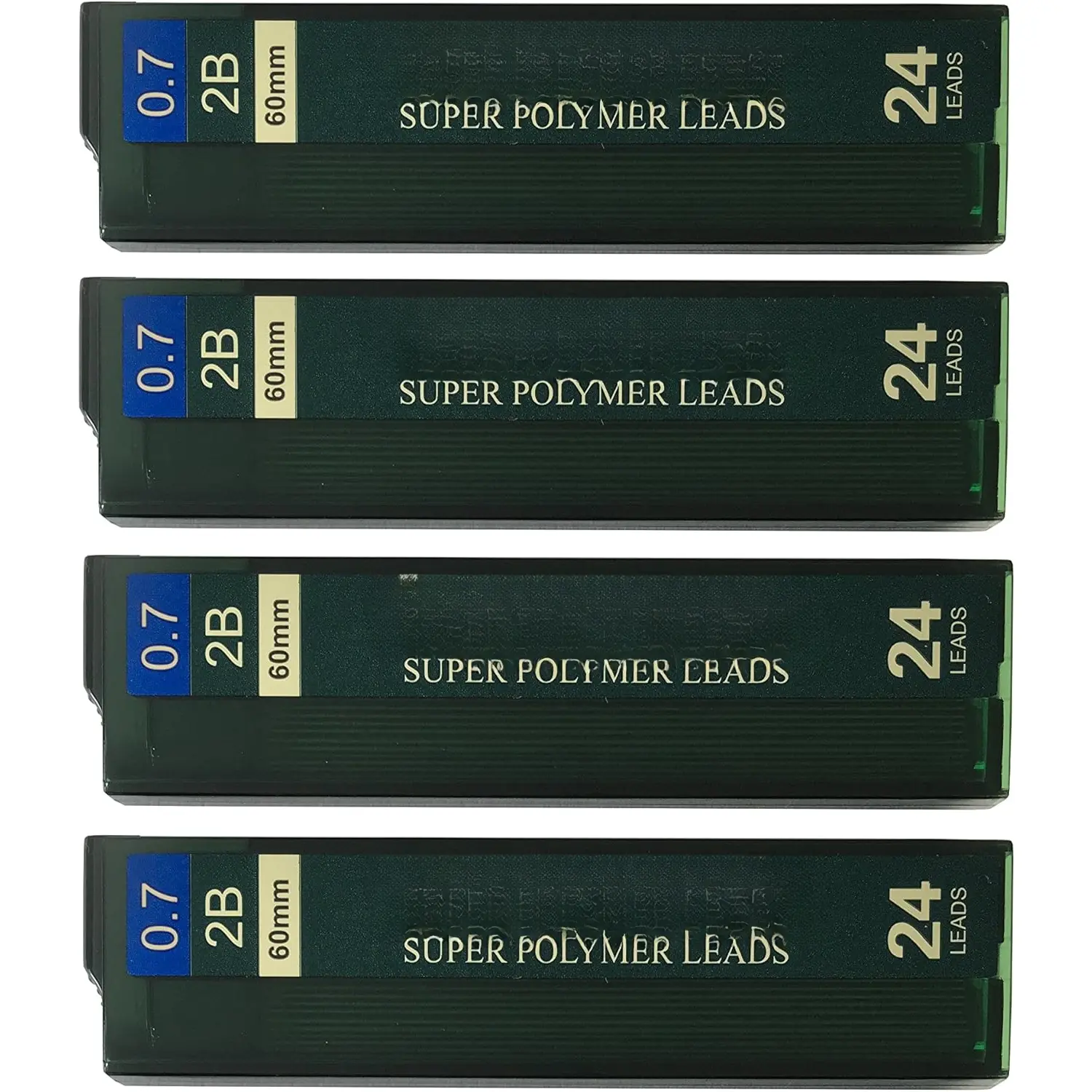 0.7mm 2B Super Polymer   Dark Smooth Leads Mechanical Pencil Lead Refills For All 0.7 mm Mechanical Pencils (4 Tubes, 24 Leads Per Tube - Total 96 leads)