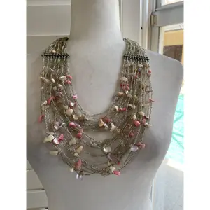 Hand Crafted 2000s Beads & Shells Draped Bib Statement Necklace