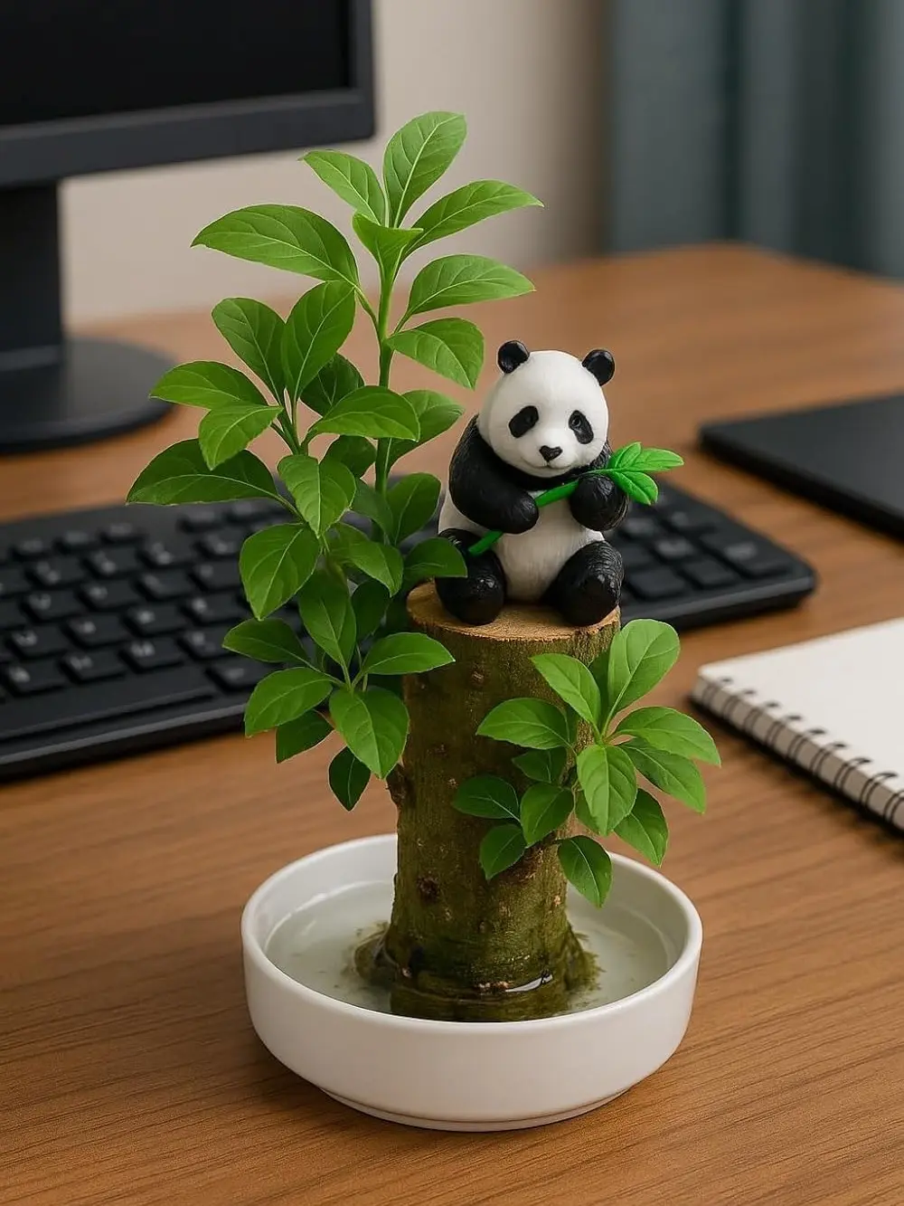 Brazilian Willow Wood Plant - Mini Brazil Lucky Wood Kit - Tray, Lucky Tree, Panda - Swelling Stage - About to Sprout, Brazilian Tree Housewarming - Office Desk Decor - Office Gift Exchange