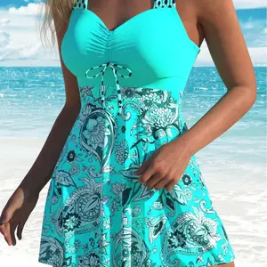 One-piece swimsuit women's explosive printed skirt seaside beach high-end bikini swimsuit quick-drying summer fashion High-Waisted Modest Set