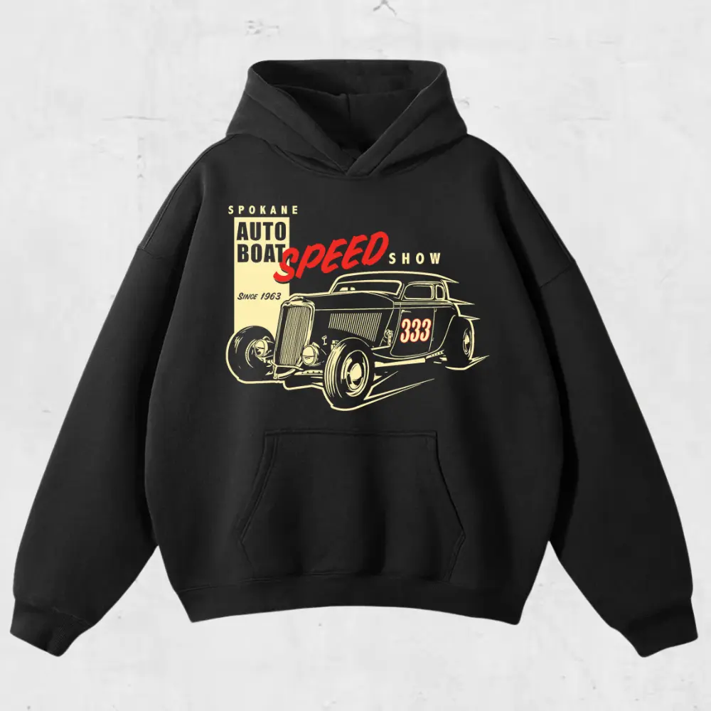🔥[Graphic Hoodie]Vintage Auto Boat Speed Show Hoodie – Retro 1963 Hot Rod Racing Pullover, Muscle Car & Boat Enthusiast Streetwear, Turbo Diesel Style Hoodie for Men & Women, Trendy Automotive Graphic Sweatshirt, Classic Car Fans Street Style Hoodie