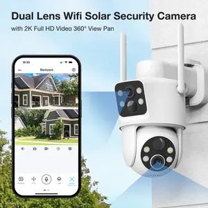 [Summervibes] Dual Lens Solar Security Cameras Wireless Outdoor, 2K Full HD Video, 360° View Pan/Tilt Home Security Camera with Color Night Vision, Easy to Install, PIR Alarm, 2.4GHz WiFi outdoorfun