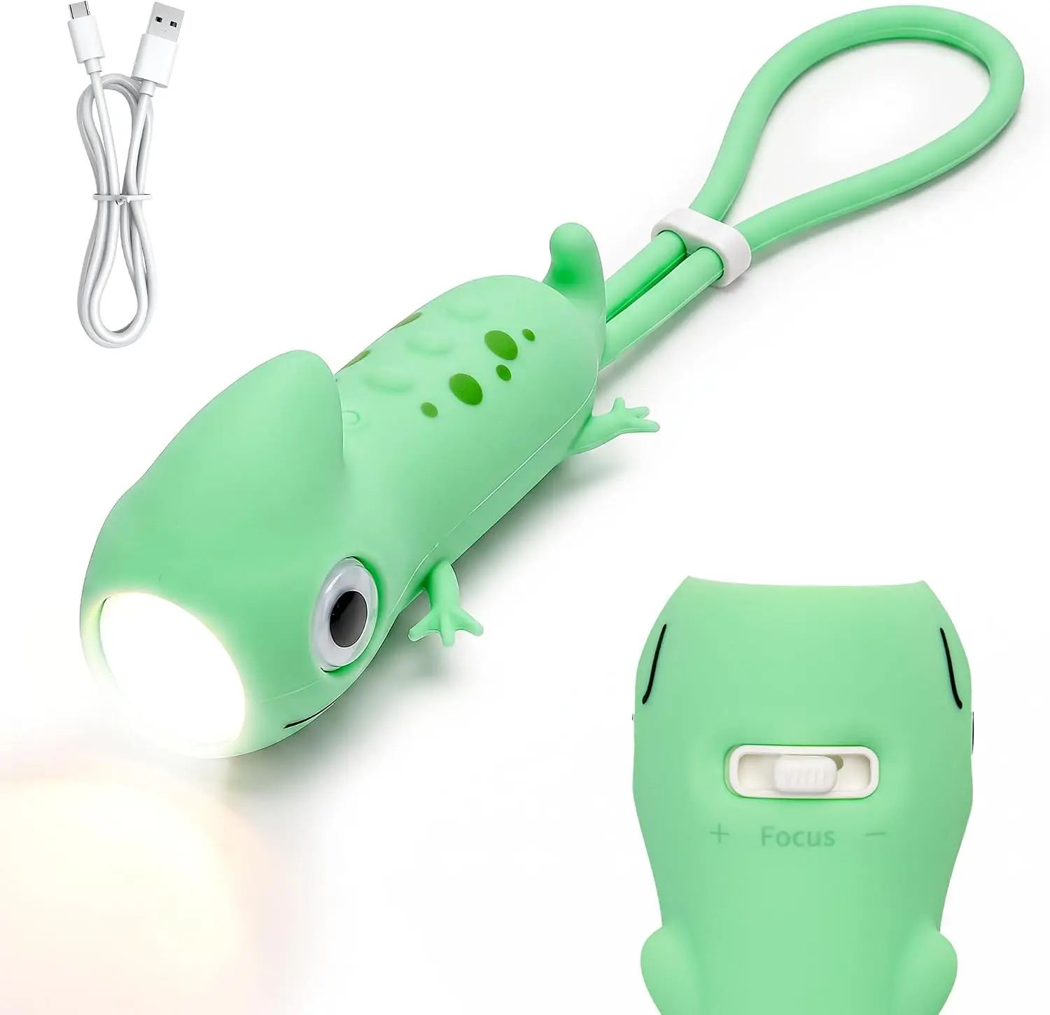 UNEEDE Kids Flashlight Rechargeable, Cute Silicone LED Flashlight for Boys Girls, Night Light with Stepless Dimming & Adjustable Focus, Glow in the Dark for Camping Outdoor Adventure (Chameleon)