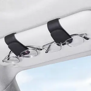 Car Sunglasses Holder Clip, PU Leather Magnetic Car Sun Visor Accessory, Portable Universal Fit Eyeglass Organizer, Essential Travel Gadget