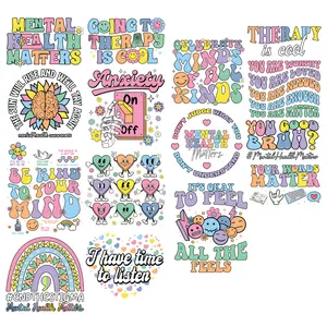 Mental Health 14 Adult Size Prints Pre-made Gang Sheet with Colorful Designs for Mental Health Awareness