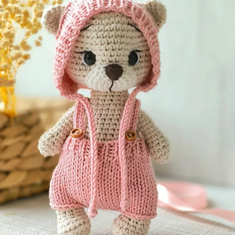 Boho Handmade Bear Crochet, Crochet Bear Plushie, Tiny Teddyy Bear Crochet, Amigurumi Teddy Bear Crochet