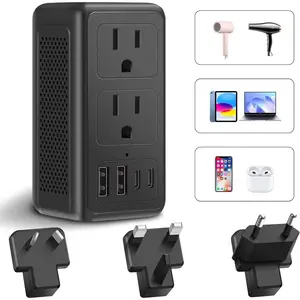 Universal Travel Adapter International Power Adapter 3 USB A 1 USB C Ports AC European Travel Plug Adapter Electrical Worldwide Wall Portable Outlet (Black)