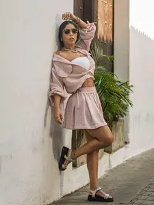 Joa Giraldo Set Terracosta Linen Shirt & Skirt
