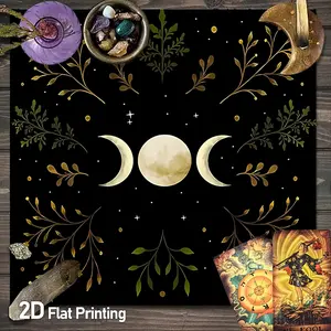 Triple Moon Goddess Tarot Card Tablecloth, Golden Green Celestial Botanical Altar Tablecloths, Bohemian Mandala Gaming Tablecloth, Psy Readings Divination Witchcraft Oracle Cards Altar Cloths, Spiritual Adornment, Crystal Grid Meditation Table Cloths
