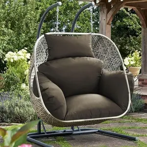 Outdoor egg chair cushion replacement, 47 x 31.5 x 4.7 inches; thickened, foldable, removable, waterproof egg chair cushions with headrest; indoor hanging chair and patio swing cushions; machine washable (gray).