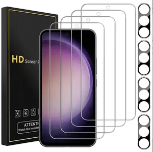 4 Pack Screen Protector for Samsung Galaxy S23 FE 5G with 4 Pack Camera Lens Protector, Full Coverage Tempered Glass Film Anti-Fingerprint Case Friendly Bubble Free