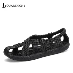 Men's Vintage Braided Open-Toe Footwear - Breathable, Soft, Non-Slip Sole Slip-On Sandals with Slingback Design for Summer Casual Beach Use Slippers