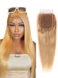 #27 Blonde Lace Closure 4X4 HDTransparent Lace Front Brazilian Virgin Hair Free Part Pre Plucked 100% Honey Blonde Straight Body Wave Lace Closure Human Hair Extensions
