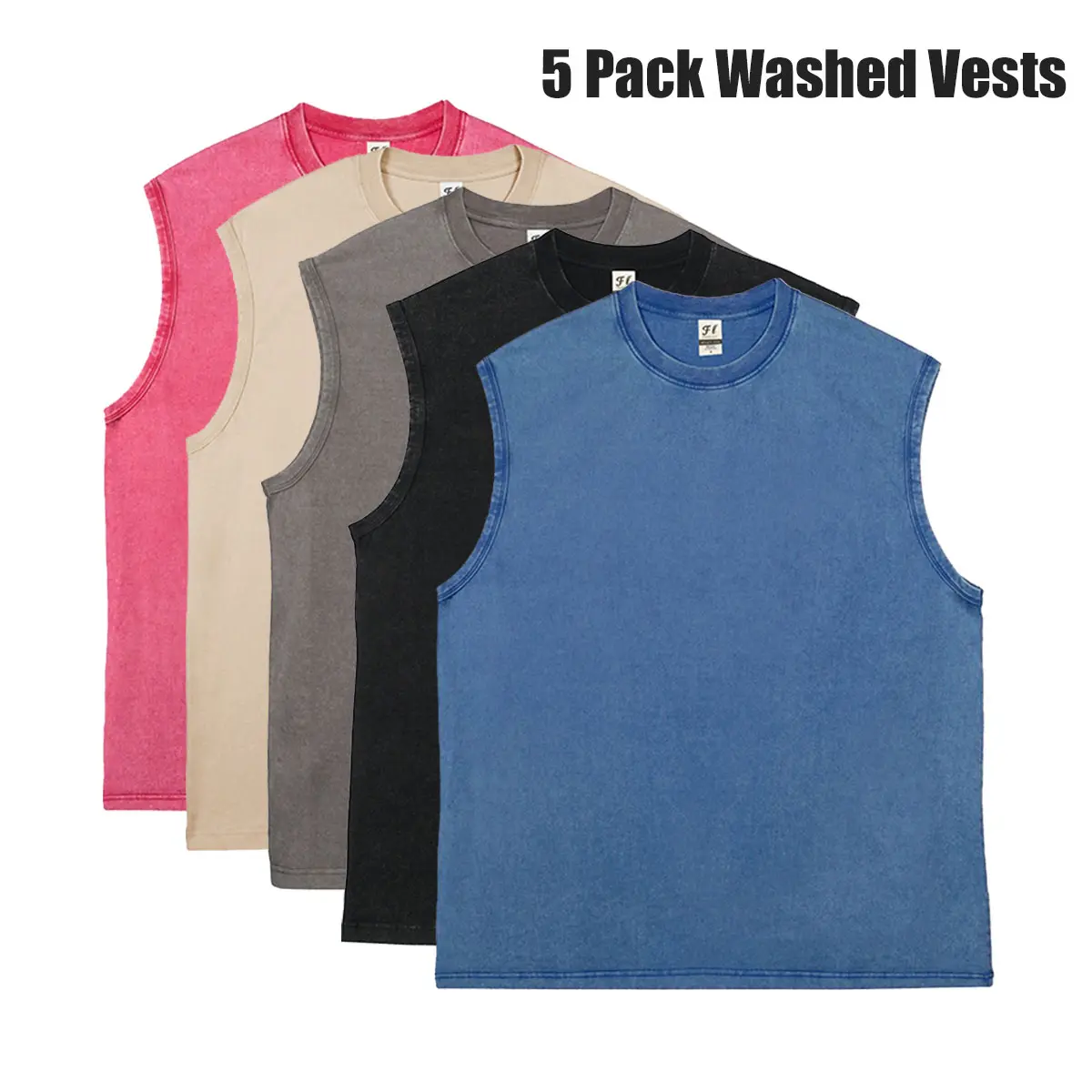 1/5 Pack Unisex Cotton Workout Tank Tops Sleeveless Acid Wash Tshirts Cut Off Muscle Shirts Loose Fit Running Gym Tees Unisex Vest T-shirt for Men & Women Classic Menswear Soft Baggy Outfits Oversized Stylish Vintage