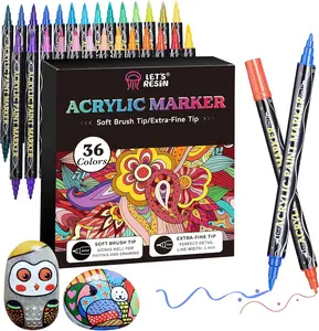 Acrylic Paint Pens Markers, Dual Tip Fine&Brush Paint Markers, Strong Coverage Bright Colors Paint Pens for Rocks, Canvas, Wood, Glass,Fabric, Plastic, Acrylic Paint Set - LET'S RESIN