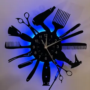 Silent Vinyl Wall Clock for Hair Salons, LED Lighting, LED Wall Clocks, Perfect Gift for Hairdressers & Barbers, Suitable for Bedrooms, Living Rooms, Valentines Day