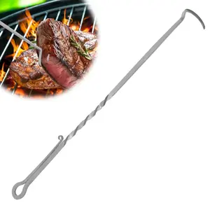 Stainless Steel BBQ Pigtail Hook - Heavy Duty Meat Flipping Tool, Heat-Resistant Grill Turner with Ergonomic Handle for Steak, Vegetables & Kebabs