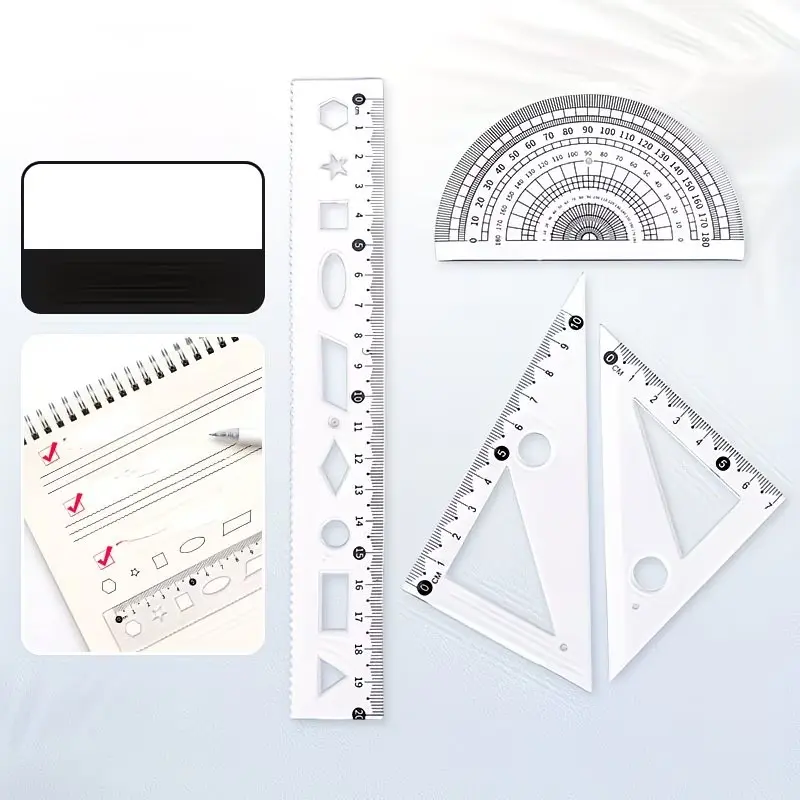 4pcs 20cm/7.9inch Soft Ruler Set, Square Ruler, Straight Ruler, Triangle Ruler, Protractor, Flexible Bendable, Student Supplies, School Supplies, Drawing Tools