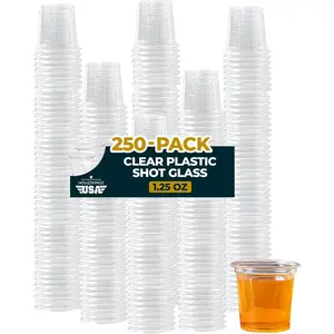 Disposable 1.25 Oz 250 Clear Plastic Shot Glass Cups Bulk for Liquor Wine Tasting Jello Tequila Cocktail Margarita Sauce Cups for Parties Daily Use