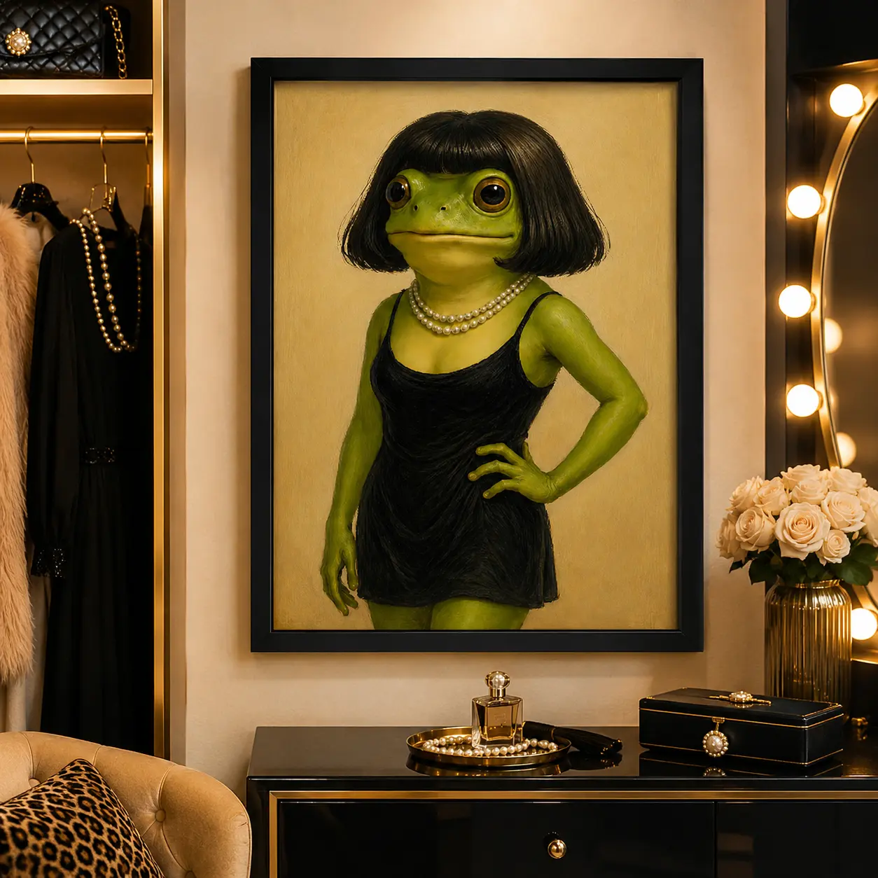 Whimsical Frog Portrait Canvas Print - Artistic Graphic Decor, Funny Animal Wall Art, Number of Beast Skeleton Reading, Vintage Pumpkin, Spooky Ghost, Witch Hat, Classroom Room Decor, Watch Your Thoughts Ball Poster, Tin Sign, Hot Cocoa Metal Sign