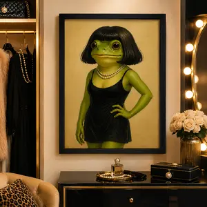 Whimsical Frog Portrait Canvas Print - Artistic Graphic Decor, Funny Animal Wall Art, Number of Beast Skeleton Reading, Vintage Pumpkin, Spooky Ghost, Witch Hat, Classroom Room Decor, Watch Your Thoughts Ball Poster, Tin Sign, Hot Cocoa Metal Sign