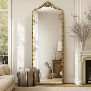 G-LEAF 75"X30" Vintage Baroque Full-Length Floor Mirror, Traditional Brush Gold Ornate Metal Frame Decor Mirror for Hanging/Mounting in Living Room, Bathroom