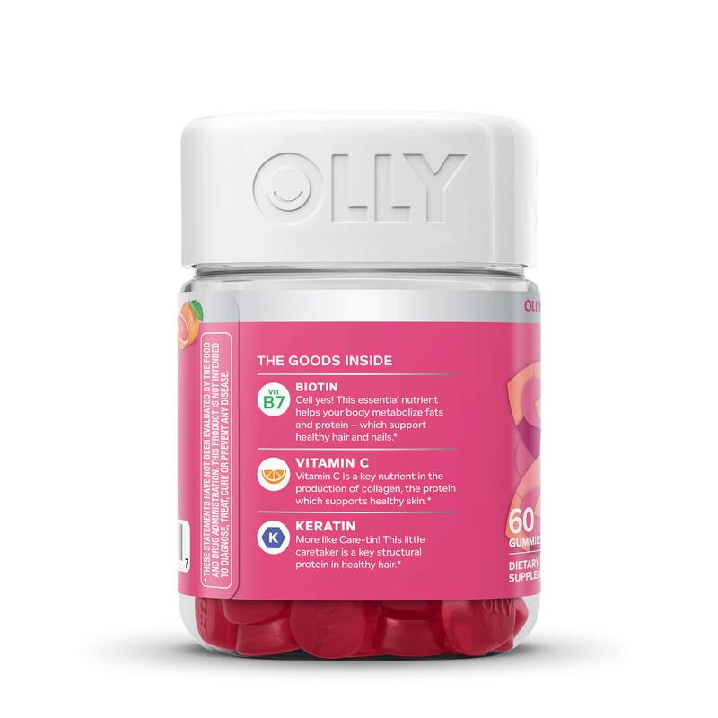 OLLY Undeniable Beauty Gummy, For Hair, Skin, Nails, Biotin, Vitamin C, Keratin, Chewable Supplement, Grapefruit, 30 Day Supply - 60 Count